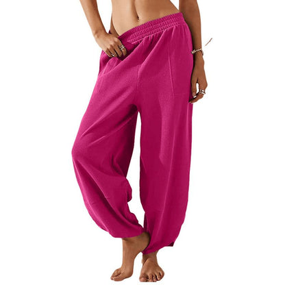 Pantalon ample décontracté pour femme, taille élastique, coupe large, style palazzo/harem, avec poches, pantalon de jogging ample, tenues pour professeurs, pantalon bohème, bas ample à jambes larges