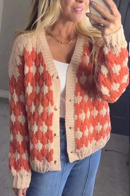 Womens Cardigan Chunky Fall Fashion Lantern Sleeve Open Front Striped Color Block Cable Knit Winter Sweater Coats