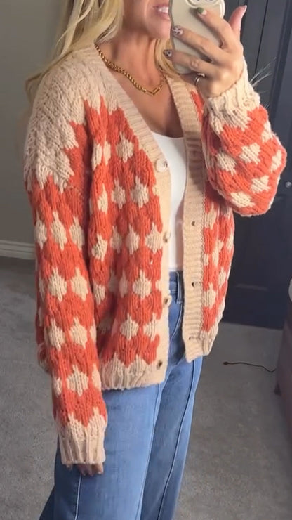 Womens Cardigan Chunky Fall Fashion Lantern Sleeve Open Front Striped Color Block Cable Knit Winter Sweater Coats