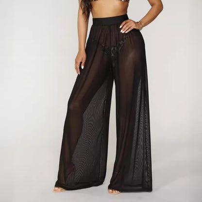 Damen-Überzugshose, transparente Bikinihose, Badeanzug-Überzug, Strandhose mit weitem Bein