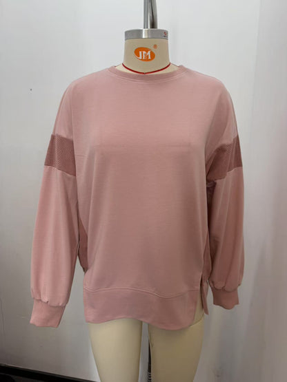 Womens Fashion 2025 Color Block Long Sleeve Crewneck Knitted Casual Loose Pullover Shirts TopsNew Round Neck Color Block Versatile Casual Loose Sweatshirt