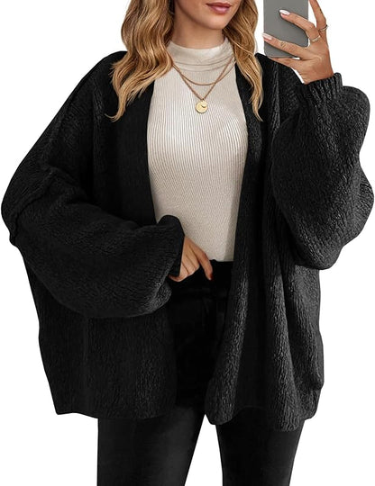 Gilets longs amples pour femme - Tricot épais, ouvert sur le devant, manches lanternes, pour l'automne