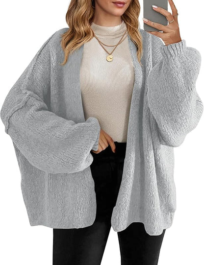 Gilets longs amples pour femme - Tricot épais, ouvert sur le devant, manches lanternes, pour l'automne