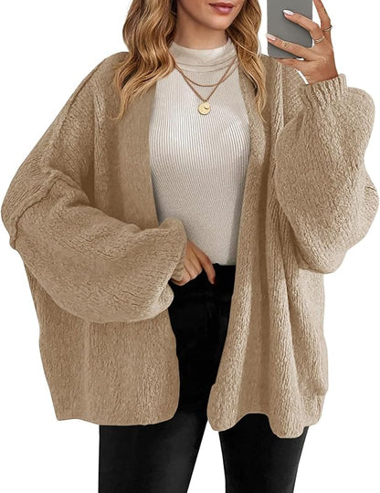 Gilets longs amples pour femme - Tricot épais, ouvert sur le devant, manches lanternes, pour l'automne