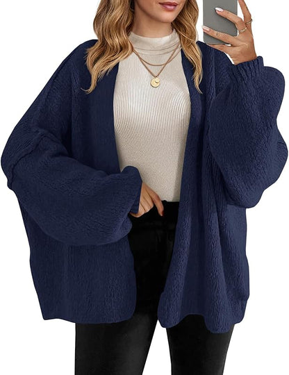 Gilets longs amples pour femme - Tricot épais, ouvert sur le devant, manches lanternes, pour l'automne
