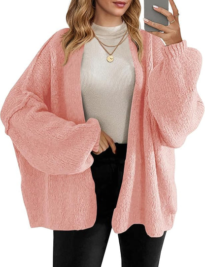 Gilets longs amples pour femme - Tricot épais, ouvert sur le devant, manches lanternes, pour l'automne