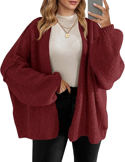 Gilets longs amples pour femme - Tricot épais, ouvert sur le devant, manches lanternes, pour l'automne