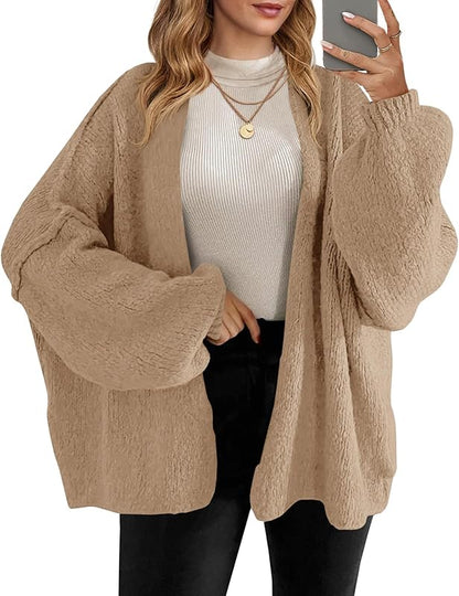 Gilets longs amples pour femme - Tricot épais, ouvert sur le devant, manches lanternes, pour l'automne