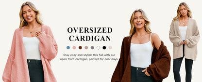 Gilets longs amples pour femme - Tricot épais, ouvert sur le devant, manches lanternes, pour l'automne