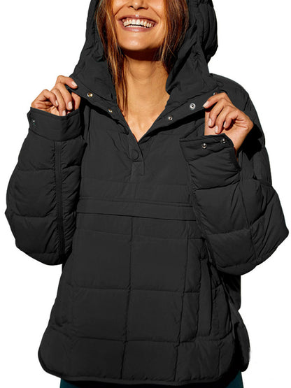 Doudoune matelassée oversize à capuche Dolman pour femme, pull à manches longues, haut léger et chaud