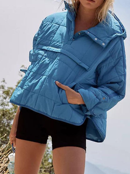 Doudoune matelassée oversize à capuche Dolman pour femme, pull à manches longues, haut léger et chaud