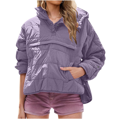 Doudoune matelassée oversize à capuche Dolman pour femme, pull à manches longues, haut léger et chaud