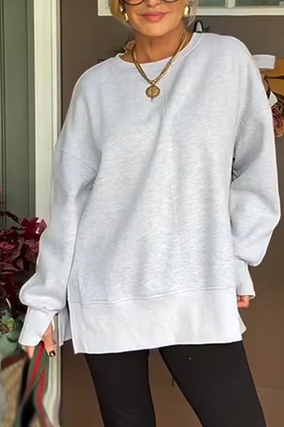 Sweat-shirts surdimensionnés pour femmes Col rond Manches longues Hauts en polaire Pulls Mode d'automne Vêtements avec poche