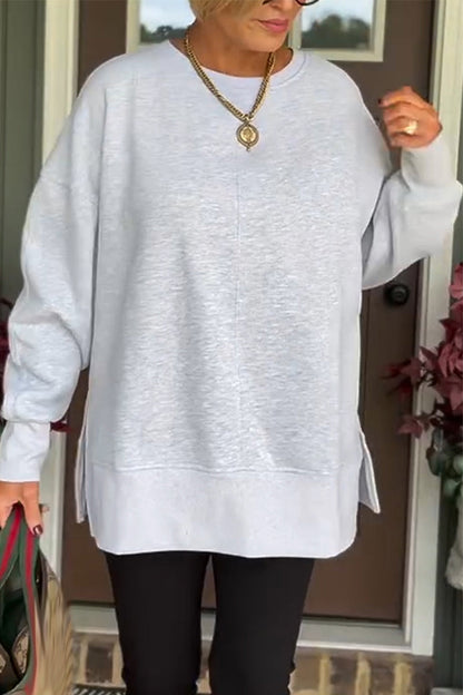 Sweat-shirts surdimensionnés pour femmes Col rond Manches longues Hauts en polaire Pulls Mode d'automne Vêtements avec poche