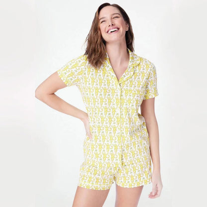 Womens Pajamas Set, 2PCS Button Down Vacation Monkey Beach Shorts Set Y2k Loungewear Pjs for Birthday Valentines Gift - Seldom Seen Styles