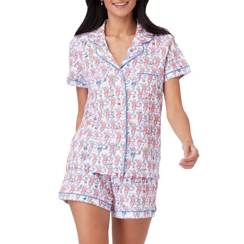 Womens Pajamas Set, 2PCS Button Down Vacation Monkey Beach Shorts Set Y2k Loungewear Pjs for Birthday Valentines Gift - Seldom Seen Styles
