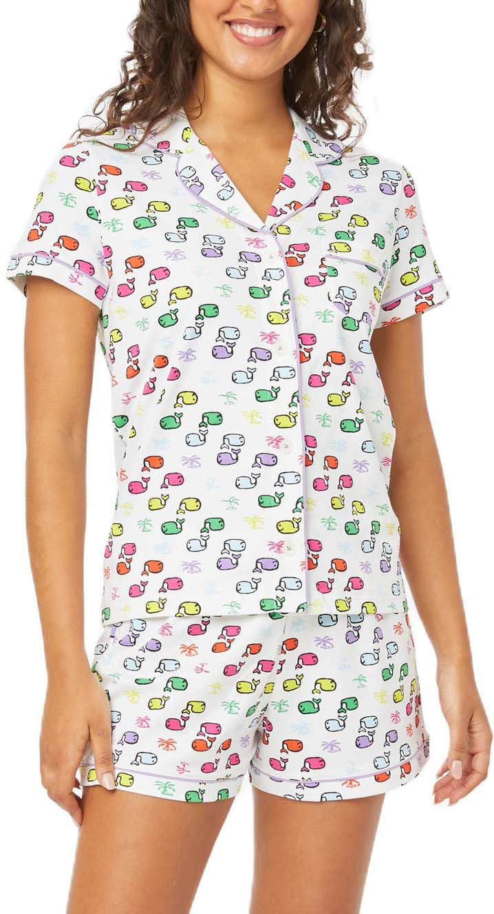 Womens Pajamas Set, 2PCS Button Down Vacation Monkey Beach Shorts Set Y2k Loungewear Pjs for Birthday Valentines Gift - Seldom Seen Styles