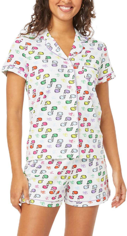 Womens Pajamas Set, 2PCS Button Down Vacation Monkey Beach Shorts Set Y2k Loungewear Pjs for Birthday Valentines Gift - Seldom Seen Styles