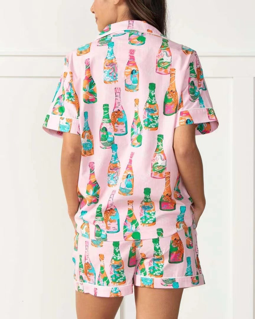 Womens Pajamas Set, 2PCS Button Down Vacation Monkey Beach Shorts Set Y2k Loungewear Pjs for Birthday Valentines Gift - Seldom Seen Styles