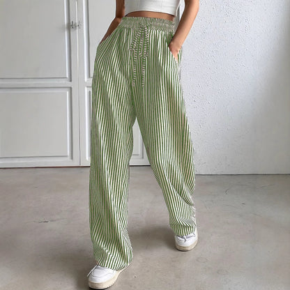 Pantalon pour femme, taille élastique, motif floral, léger, style palazzo, décontracté, jambes larges