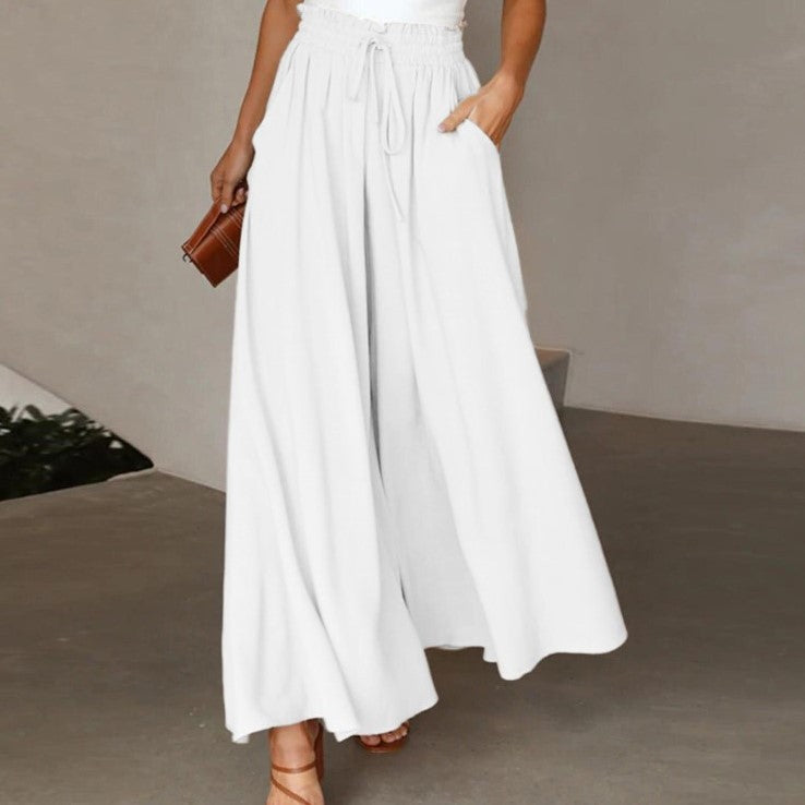 Womens Plus Size Wide Leg Pants Casual Elastic High Waist Flowy Pants Drawstring Palazzo Pants with Pockets - Seldom Seen Styles