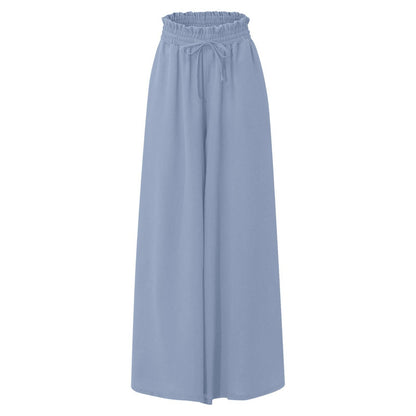Womens Plus Size Wide Leg Pants Casual Elastic High Waist Flowy Pants Drawstring Palazzo Pants with Pockets