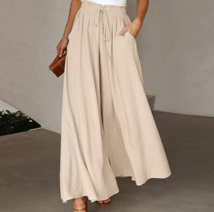 Womens Plus Size Wide Leg Pants Casual Elastic High Waist Flowy Pants Drawstring Palazzo Pants with Pockets