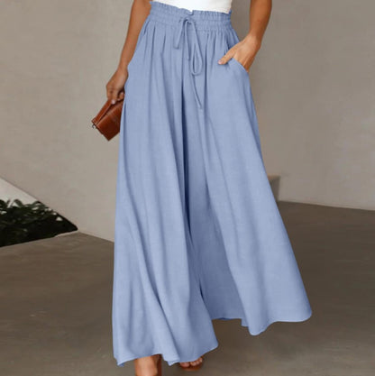 Womens Plus Size Wide Leg Pants Casual Elastic High Waist Flowy Pants Drawstring Palazzo Pants with Pockets