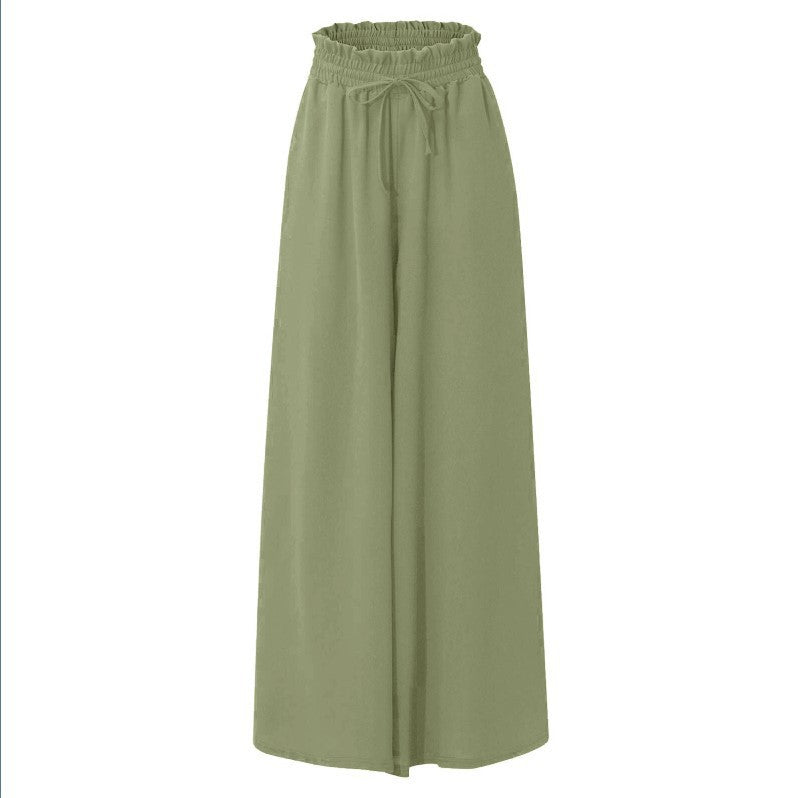 Womens Plus Size Wide Leg Pants Casual Elastic High Waist Flowy Pants Drawstring Palazzo Pants with Pockets - Seldom Seen Styles