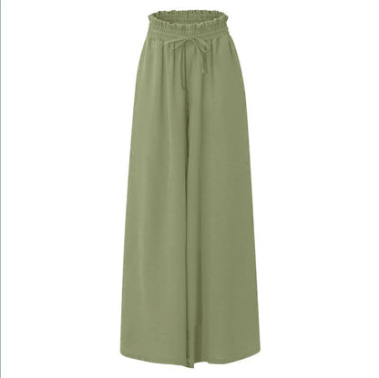 Womens Plus Size Wide Leg Pants Casual Elastic High Waist Flowy Pants Drawstring Palazzo Pants with Pockets
