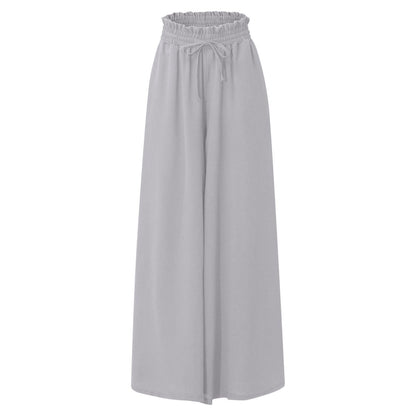 Womens Plus Size Wide Leg Pants Casual Elastic High Waist Flowy Pants Drawstring Palazzo Pants with Pockets