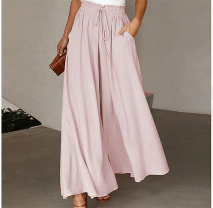 Womens Plus Size Wide Leg Pants Casual Elastic High Waist Flowy Pants Drawstring Palazzo Pants with Pockets