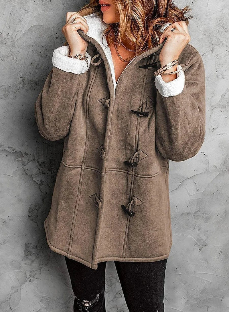 Womens Sherpa Lined Jackets Fashion Winter Fuzzy Fleece Hoodie Sweatshirt Casual Soft Cozy Horn Button Down Coats - Seldom Seen Styles