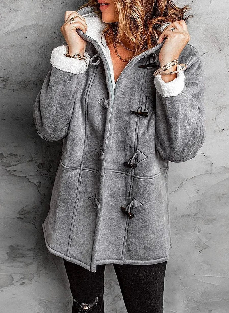 Womens Sherpa Lined Jackets Fashion Winter Fuzzy Fleece Hoodie Sweatshirt Casual Soft Cozy Horn Button Down Coats - Seldom Seen Styles