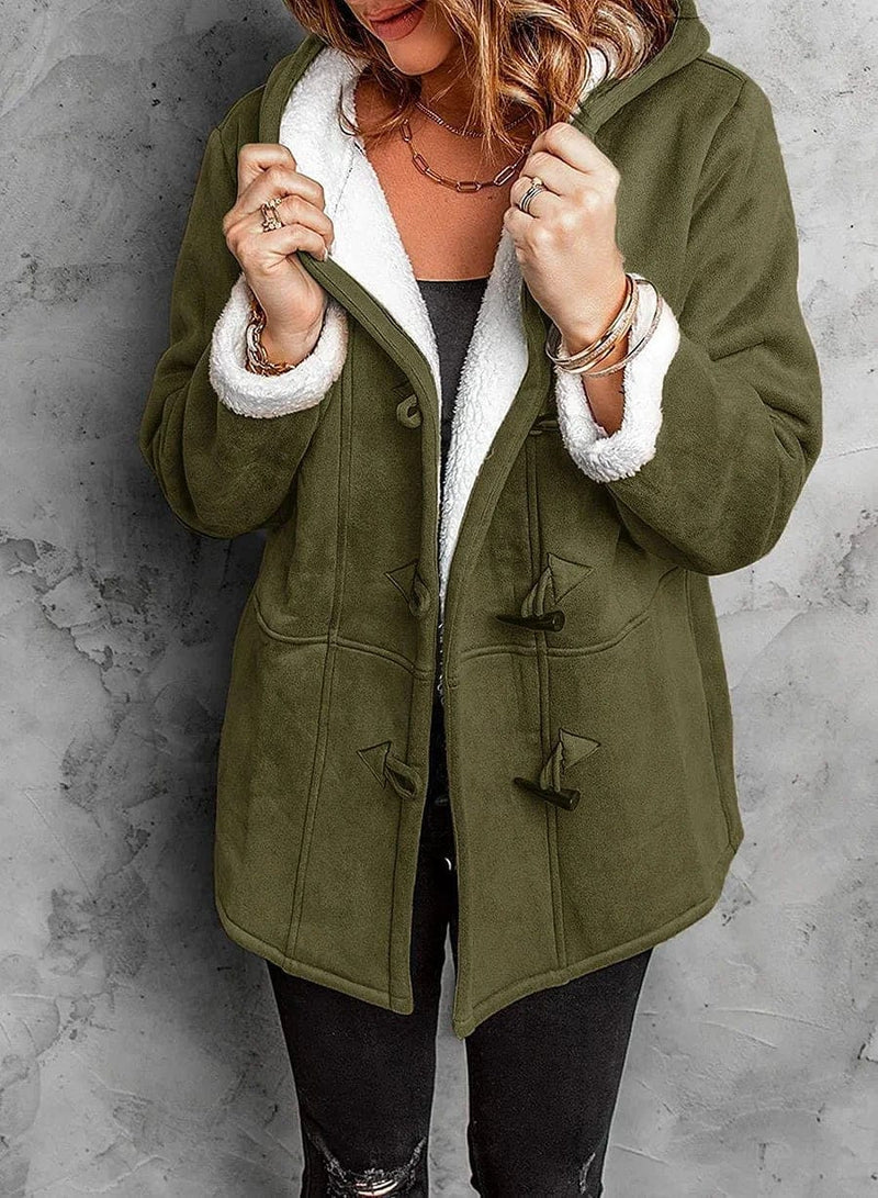 Womens Sherpa Lined Jackets Fashion Winter Fuzzy Fleece Hoodie Sweatshirt Casual Soft Cozy Horn Button Down Coats - Seldom Seen Styles