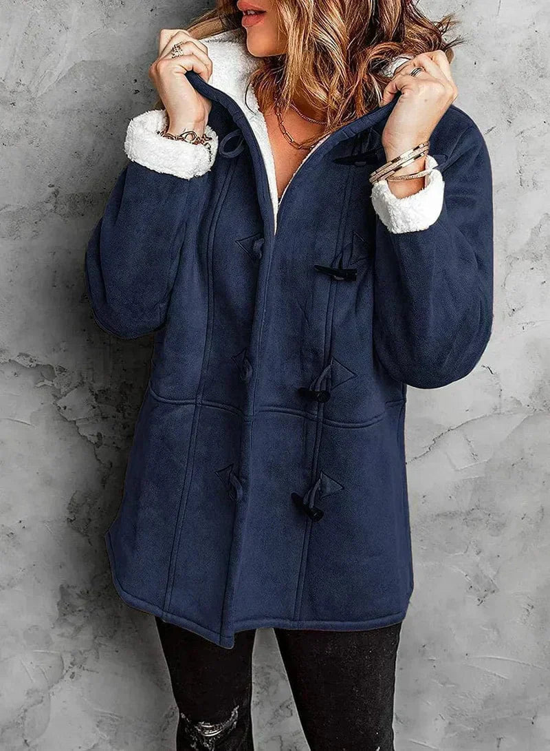 Womens Sherpa Lined Jackets Fashion Winter Fuzzy Fleece Hoodie Sweatshirt Casual Soft Cozy Horn Button Down Coats - Seldom Seen Styles