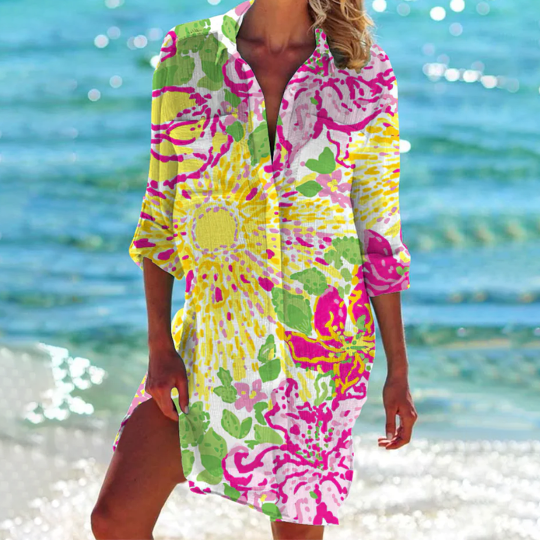 Shirt Dress with Tie-Dye Print and Button-Down Front, Lightweight Breathable Fabric - Seldom Seen Styles