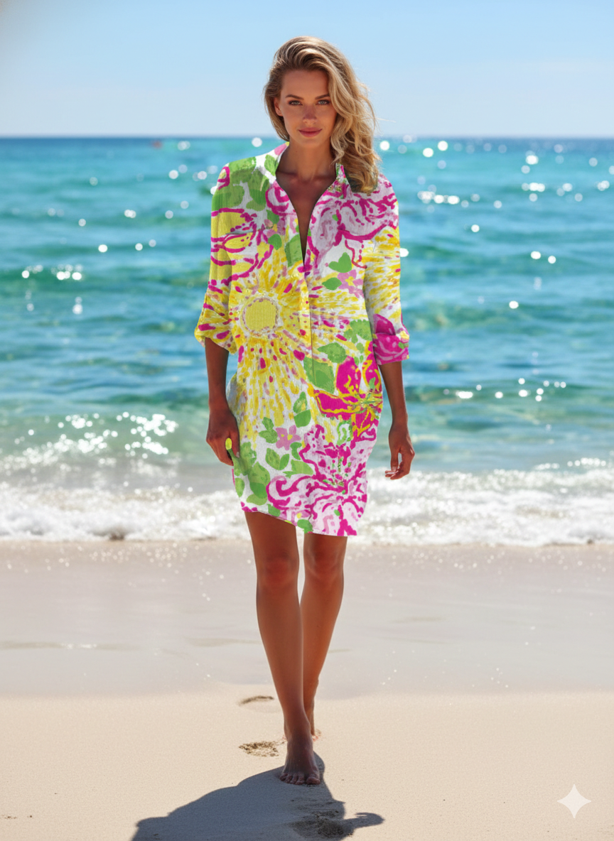 Shirt Dress with Tie-Dye Print and Button-Down Front, Lightweight Breathable Fabric - Seldom Seen Styles