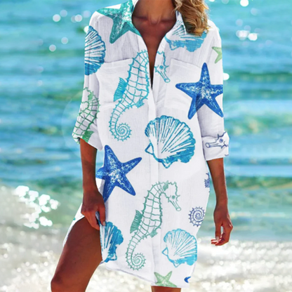 Shirt Dress with Tie-Dye Print and Button-Down Front, Lightweight Breathable Fabric
