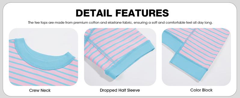 Womens Spring Summer Half Sleeve Oversized T Shirts Striped Color Block Cotton Tops Loose Sweatshirts - Seldom Seen Styles