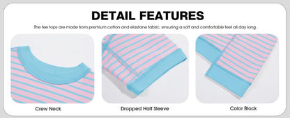 Damen Frühling Sommer Halbarm Oversize T-Shirts Gestreifte Farbblock-Baumwolloberteile Lose Sweatshirts