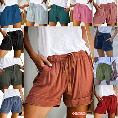Damen-Sommershorts mit Leoparden-/Camouflage-/Einfarbig-/Blumendruck, elastischer Bund, Taschen, Freizeithose 