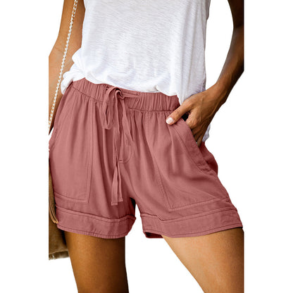 Damen-Sommershorts mit Leoparden-/Camouflage-/Einfarbig-/Blumendruck, elastischer Bund, Taschen, Freizeithose 