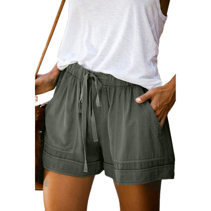 Damen-Sommershorts mit Leoparden-/Camouflage-/Einfarbig-/Blumendruck, elastischer Bund, Taschen, Freizeithose 