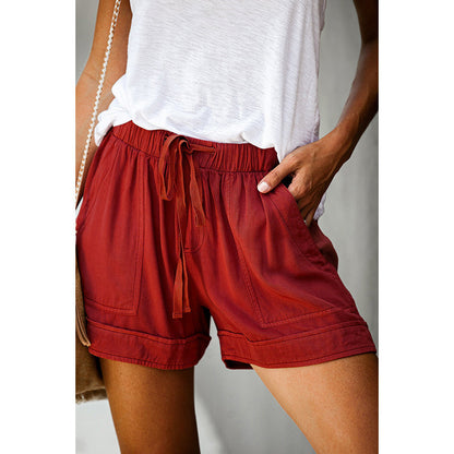 Damen-Sommershorts mit Leoparden-/Camouflage-/Einfarbig-/Blumendruck, elastischer Bund, Taschen, Freizeithose 