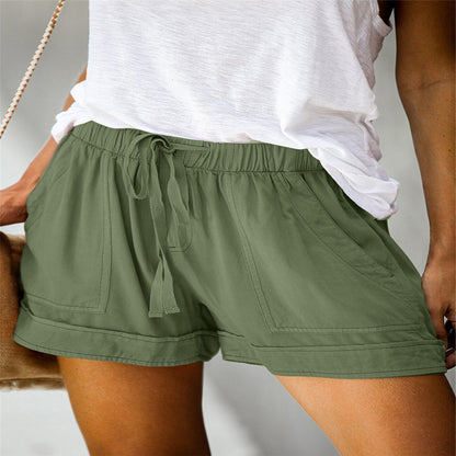 Damen-Sommershorts mit Leoparden-/Camouflage-/Einfarbig-/Blumendruck, elastischer Bund, Taschen, Freizeithose 