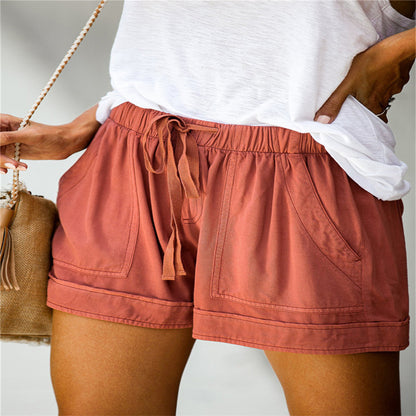 Damen-Sommershorts mit Leoparden-/Camouflage-/Einfarbig-/Blumendruck, elastischer Bund, Taschen, Freizeithose 