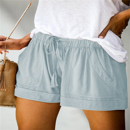 Damen-Sommershorts mit Leoparden-/Camouflage-/Einfarbig-/Blumendruck, elastischer Bund, Taschen, Freizeithose 
