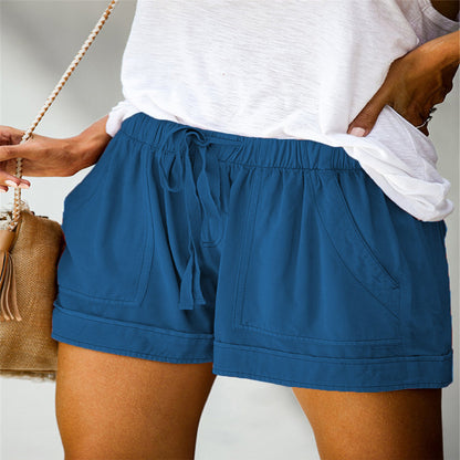 Damen-Sommershorts mit Leoparden-/Camouflage-/Einfarbig-/Blumendruck, elastischer Bund, Taschen, Freizeithose 
