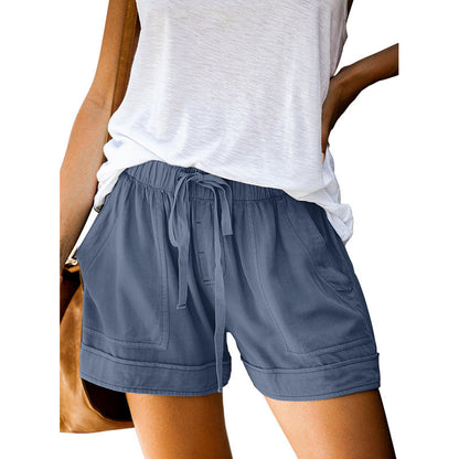 Damen-Sommershorts mit Leoparden-/Camouflage-/Einfarbig-/Blumendruck, elastischer Bund, Taschen, Freizeithose 